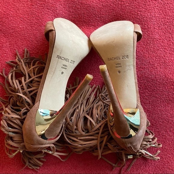 RACHEL ZOE Sz 9 Suede Bootie Sandals w/ Fringe Golden Accents Zipper  Tassels - Picture 8 of 10